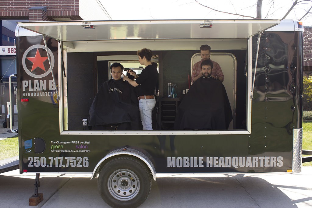 Kelowna Hair Salon - Plan B supports cuts for a cure - Mobile hair studio in action